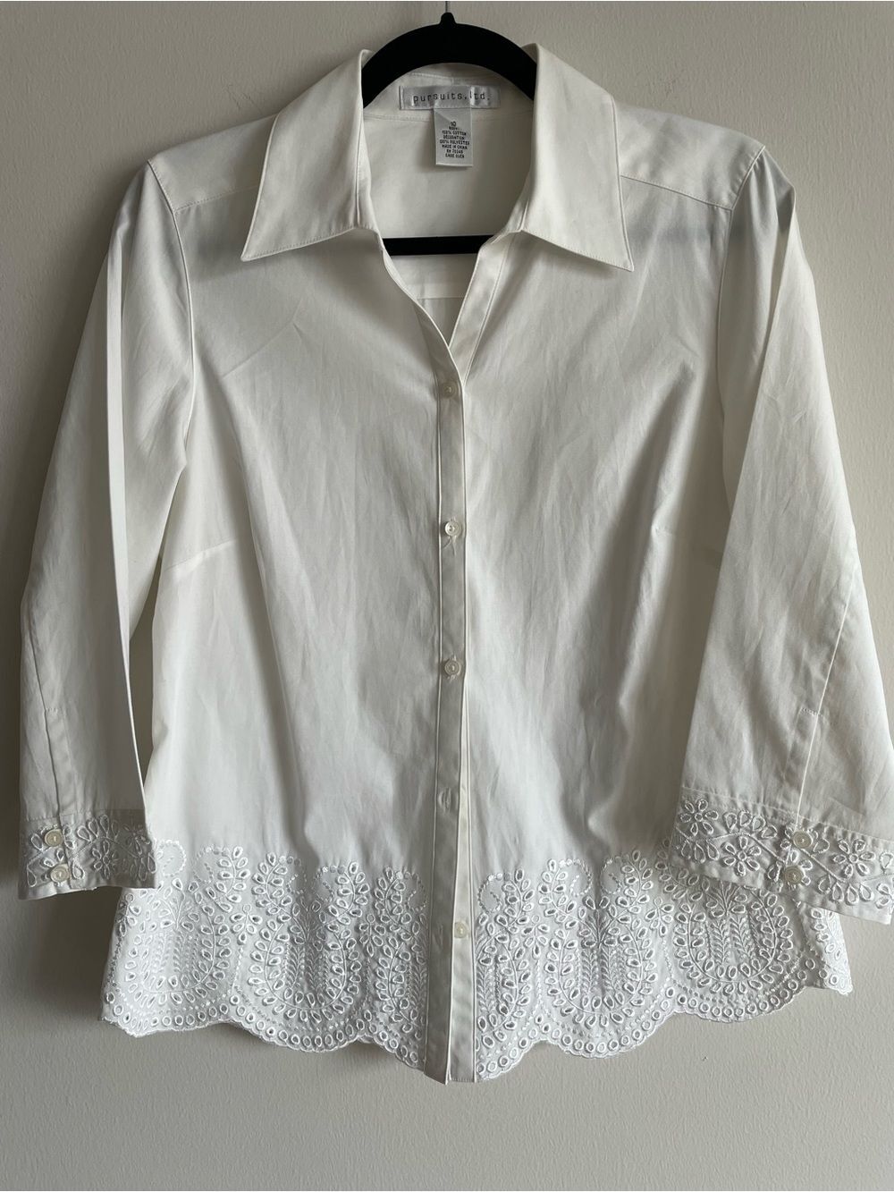 Button Up White Eyelet Trim 100% Cotton Boho Cottagecore Natural 10